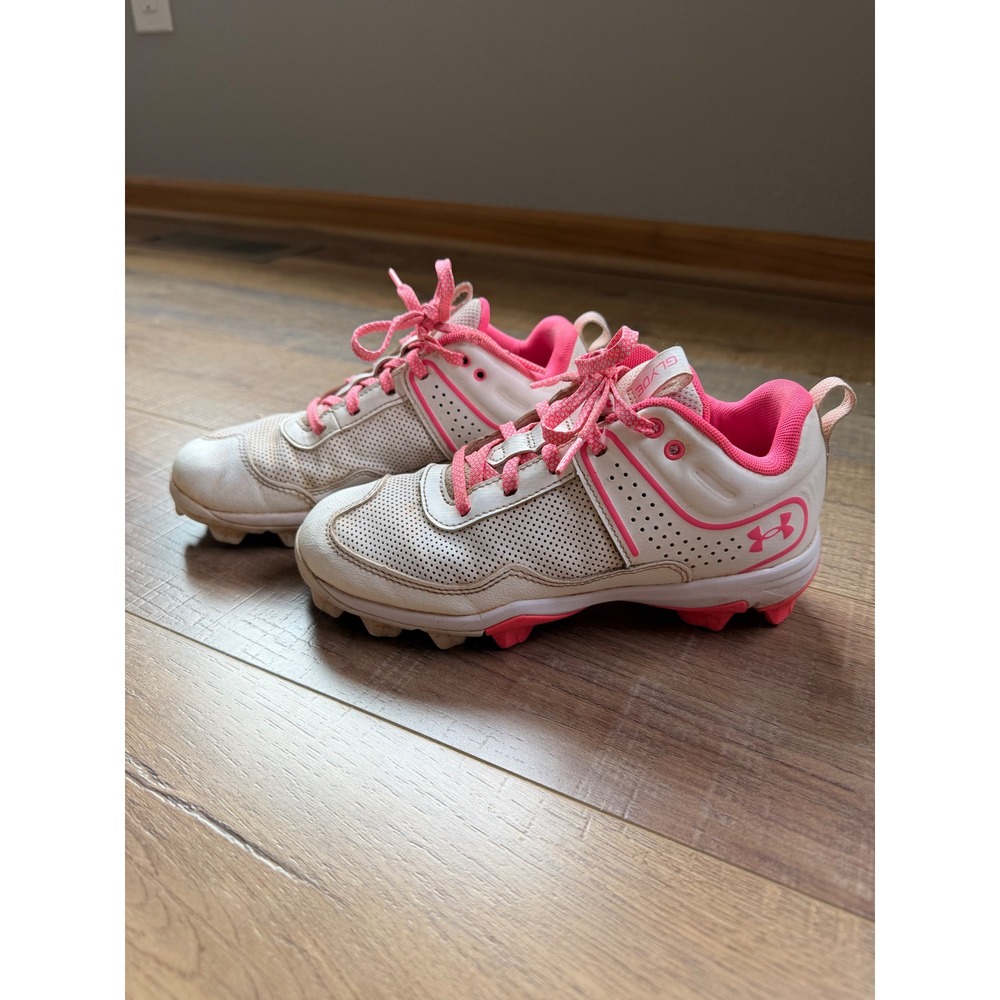 Under Armour Glyde RM Kids Baseball Softball Cleats White Pink 3024331-101 3Y